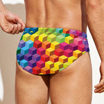 Rainbow Cubes Pattern Print Men's Swim Briefs