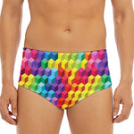 Rainbow Cubes Pattern Print Men's Triangle Swim Briefs
