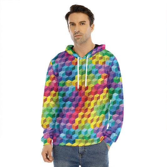 Rainbow Cubes Pattern Print Men's Velvet Pullover Hoodie