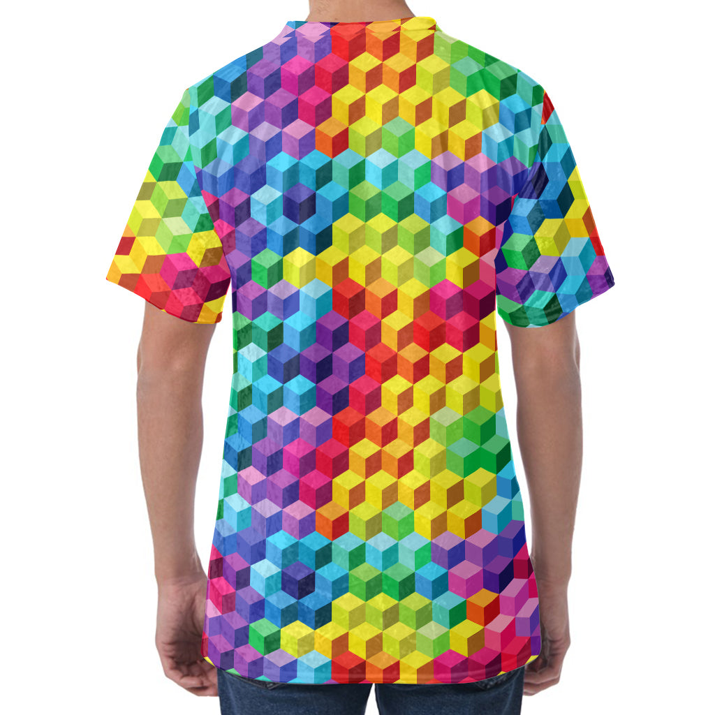 Rainbow Cubes Pattern Print Men's Velvet T-Shirt