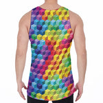 Rainbow Cubes Pattern Print Men's Velvet Tank Top