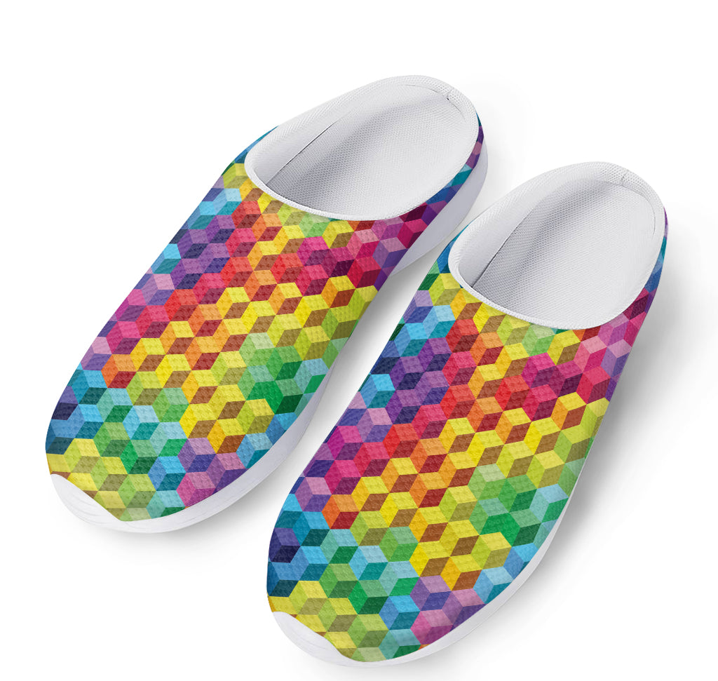 Rainbow Cubes Pattern Print Mesh Casual Shoes