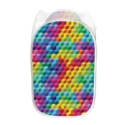 Rainbow Cubes Pattern Print Mesh Laundry Hamper