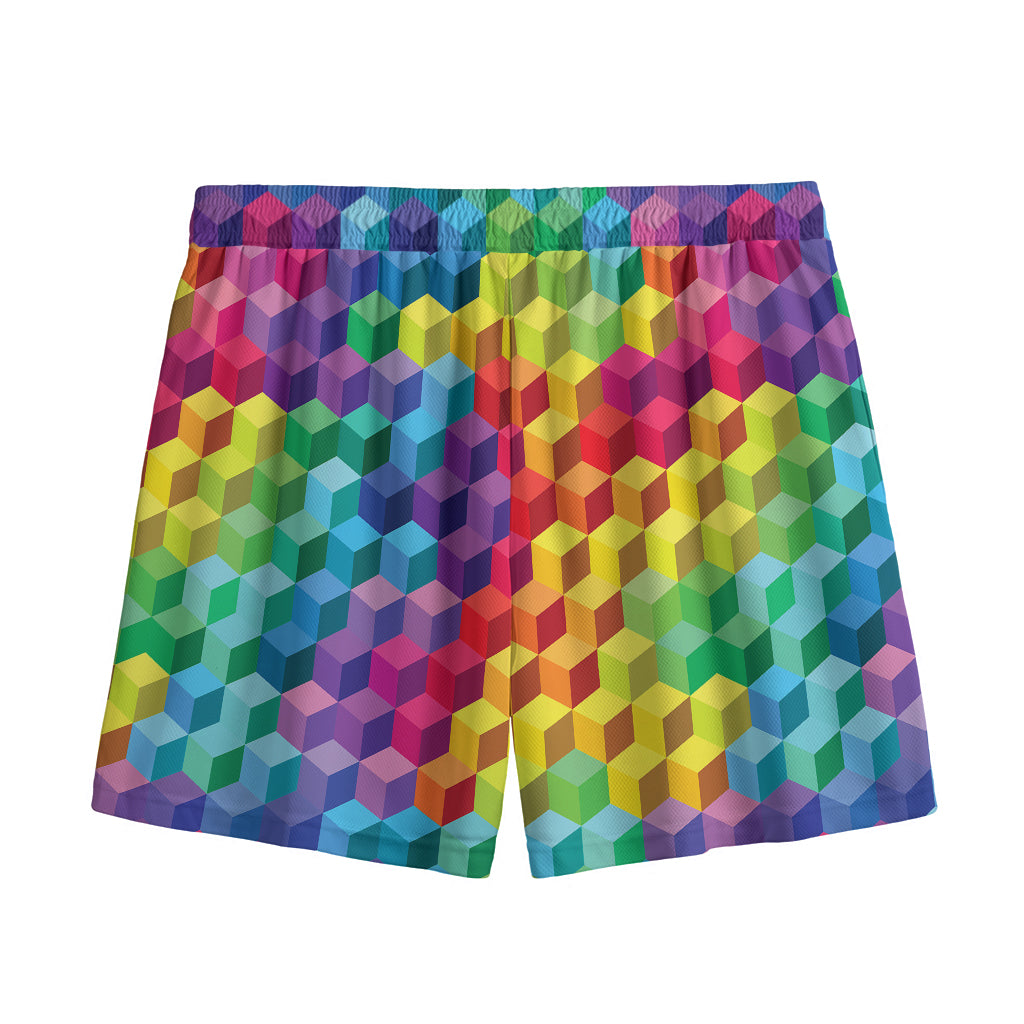 Rainbow Cubes Pattern Print Mesh Shorts