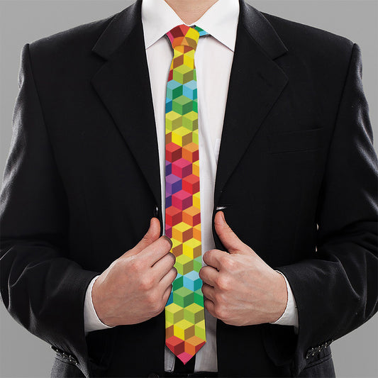 Rainbow Cubes Pattern Print Necktie