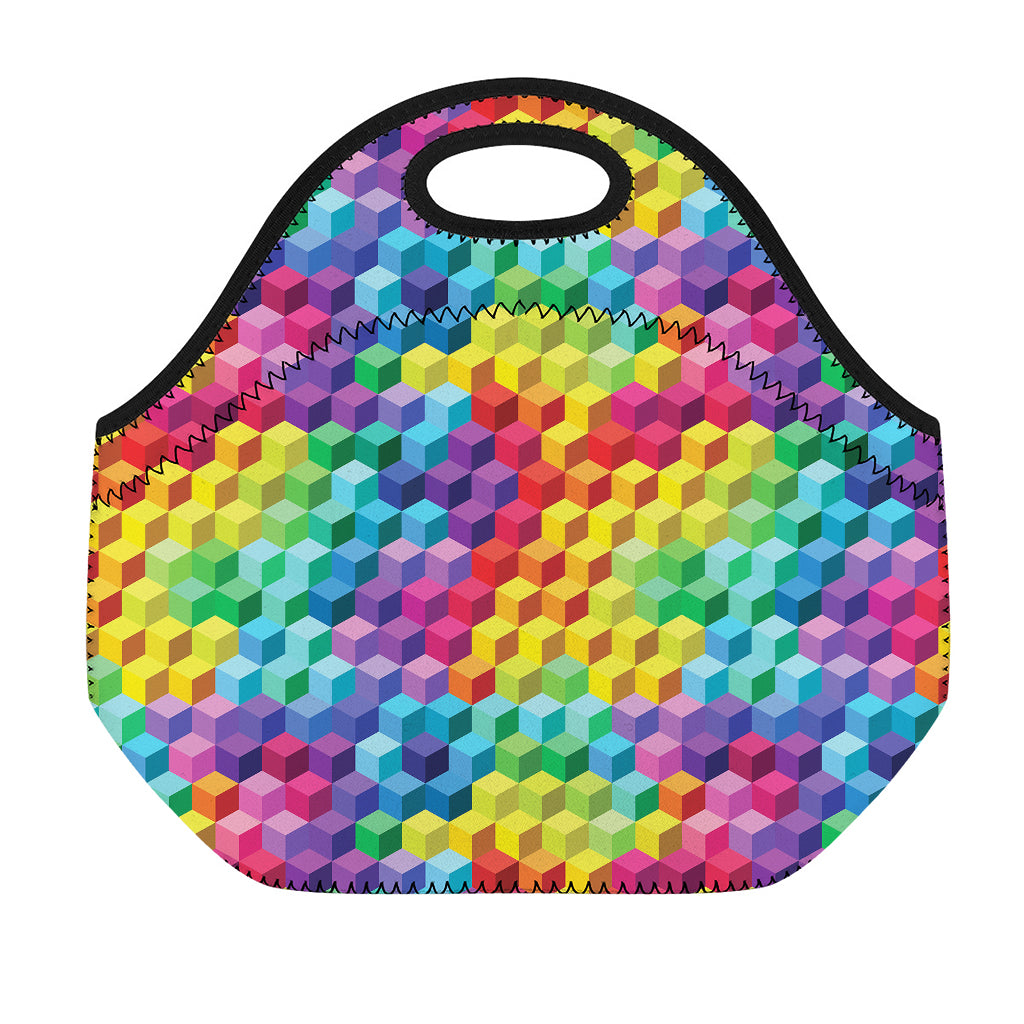 Rainbow Cubes Pattern Print Neoprene Lunch Bag
