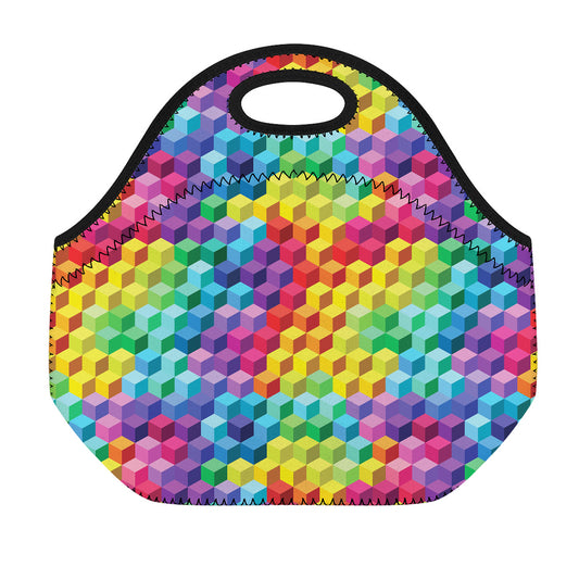 Rainbow Cubes Pattern Print Neoprene Lunch Bag