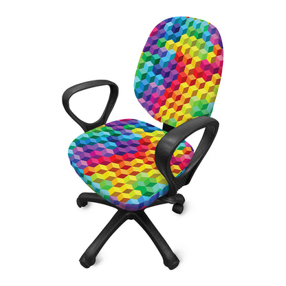 Rainbow Cubes Pattern Print Office Chair Cover