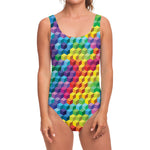 Rainbow Cubes Pattern Print One Piece Swimsuit