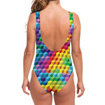 Rainbow Cubes Pattern Print One Piece Swimsuit