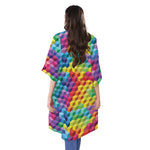 Rainbow Cubes Pattern Print Open Front Beach Cover Up