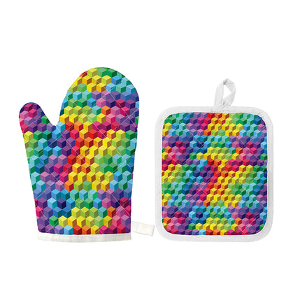 Rainbow Cubes Pattern Print Oven Mitt And Pot Holder Set