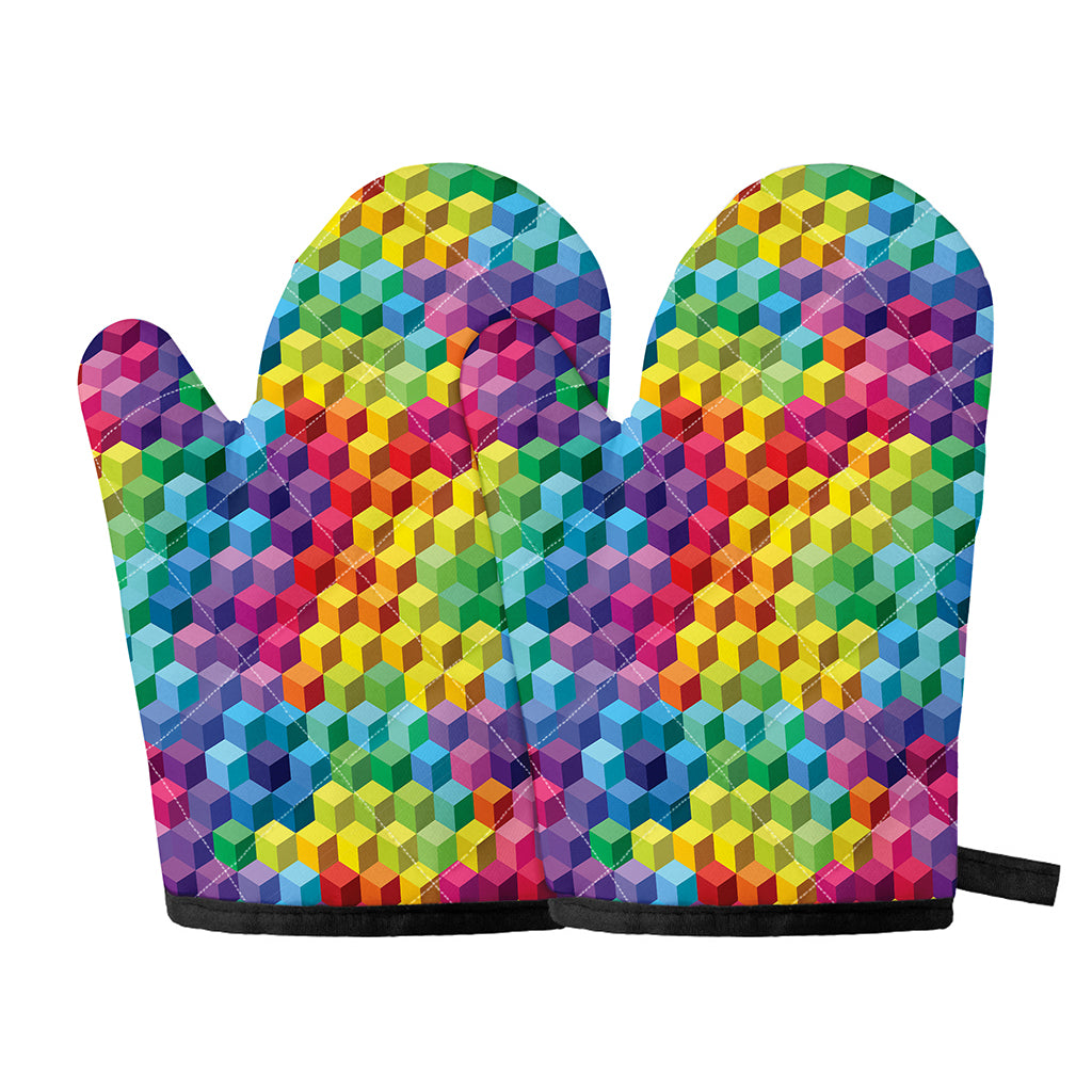 Rainbow Cubes Pattern Print Oven Mitts