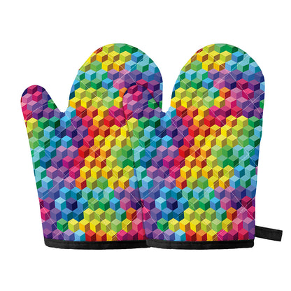 Rainbow Cubes Pattern Print Oven Mitts
