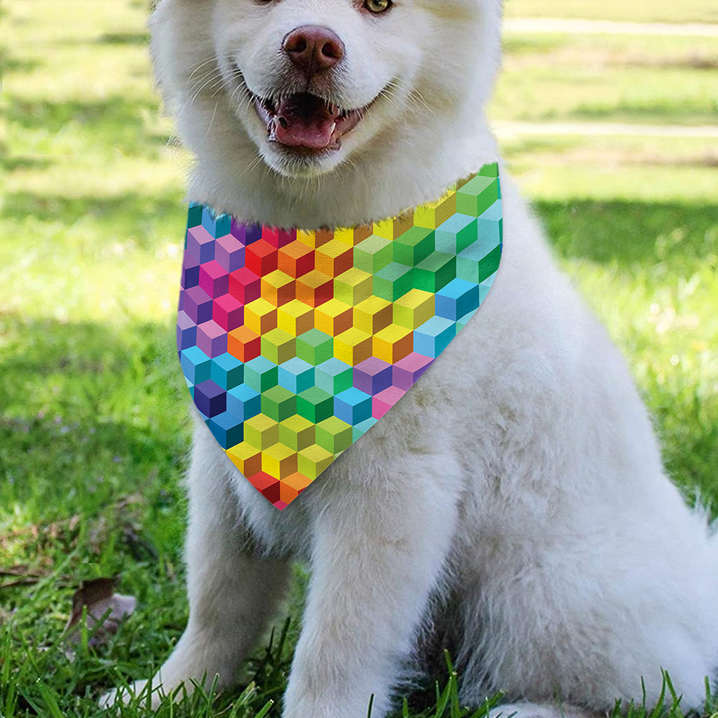 Rainbow Cubes Pattern Print Over The Collar Dog Bandana