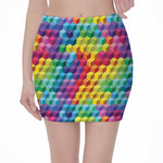 Rainbow Cubes Pattern Print Pencil Mini Skirt