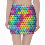 Rainbow Cubes Pattern Print Pencil Mini Skirt