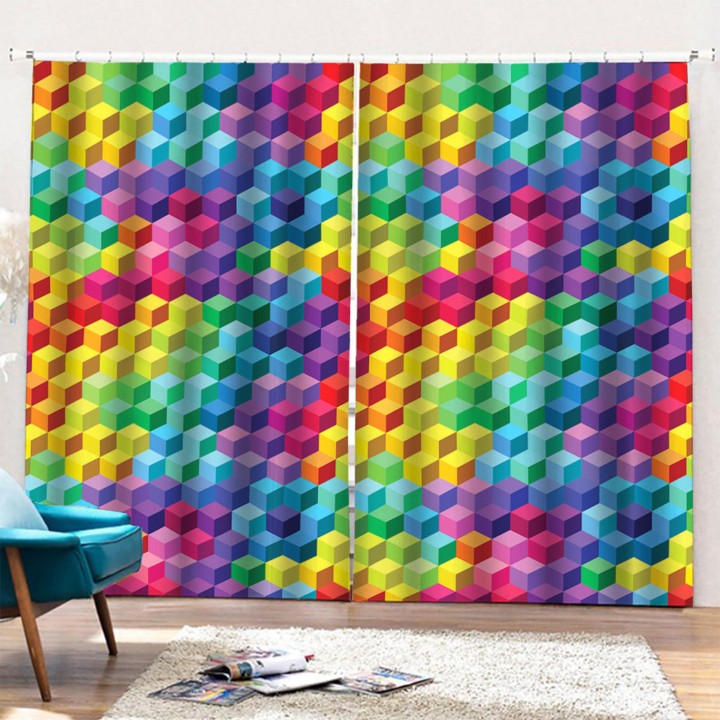 Rainbow Cubes Pattern Print Pencil Pleat Curtains