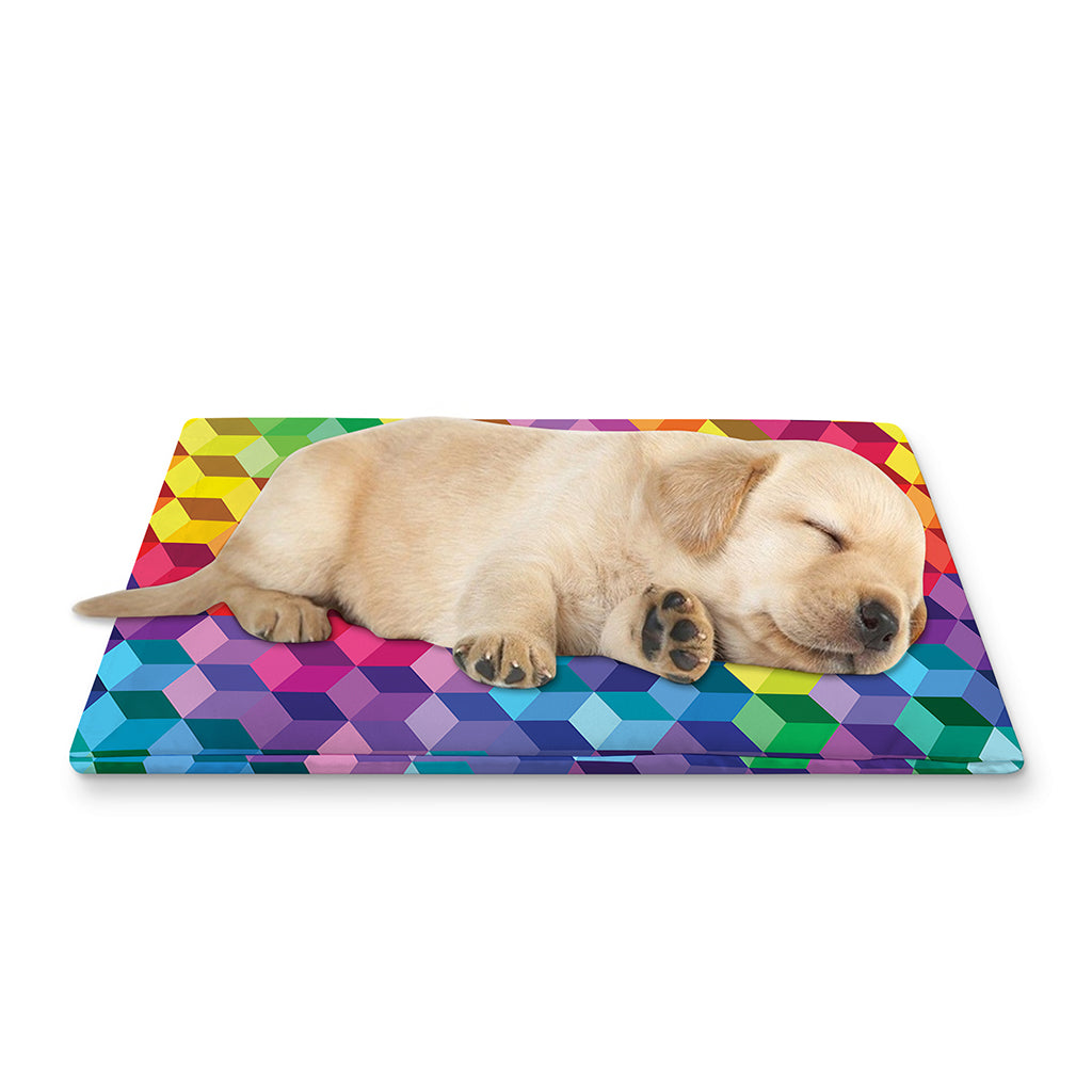 Rainbow Cubes Pattern Print Pet Cooling Mat Cover