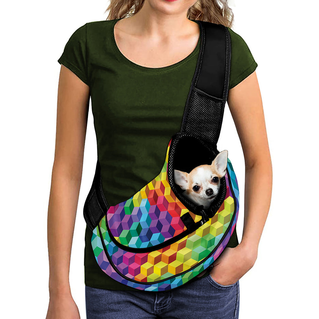 Rainbow Cubes Pattern Print Pet Sling Carrier