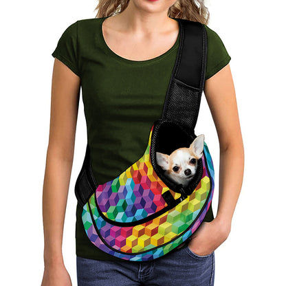 Rainbow Cubes Pattern Print Pet Sling Carrier