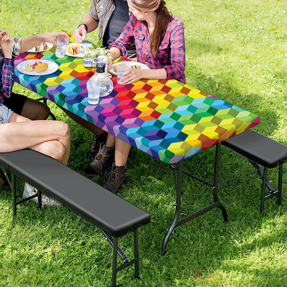 Rainbow Cubes Pattern Print Picnic Table Cover