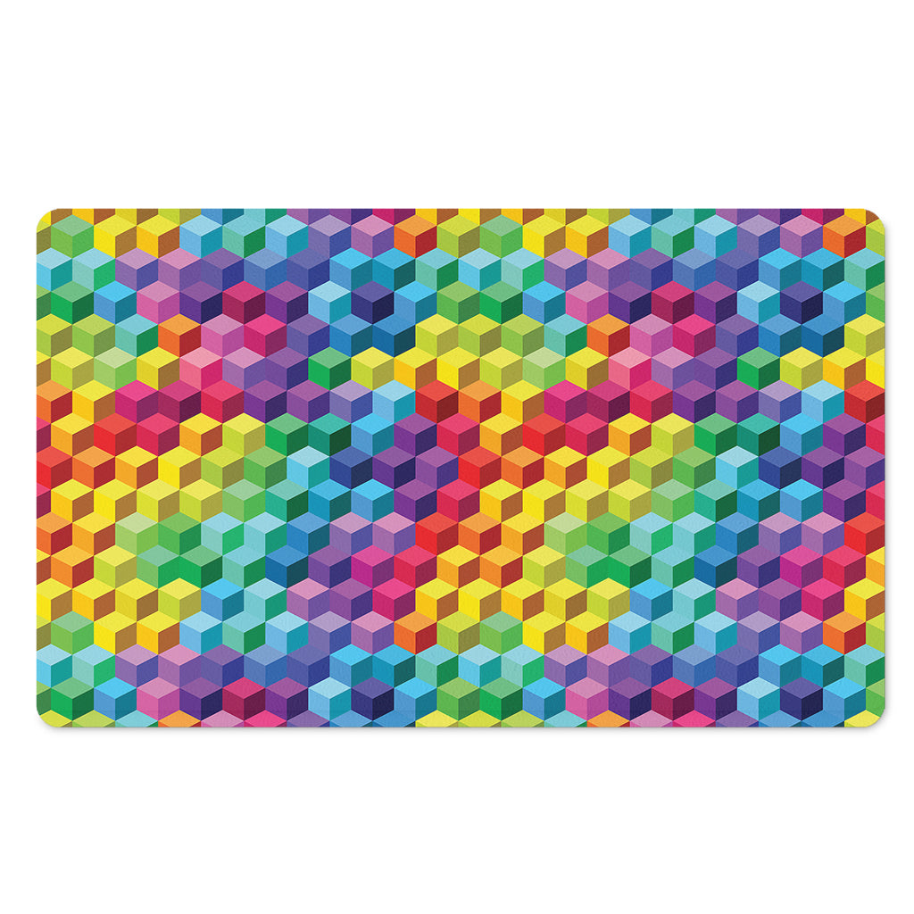 Rainbow Cubes Pattern Print Polyester Doormat