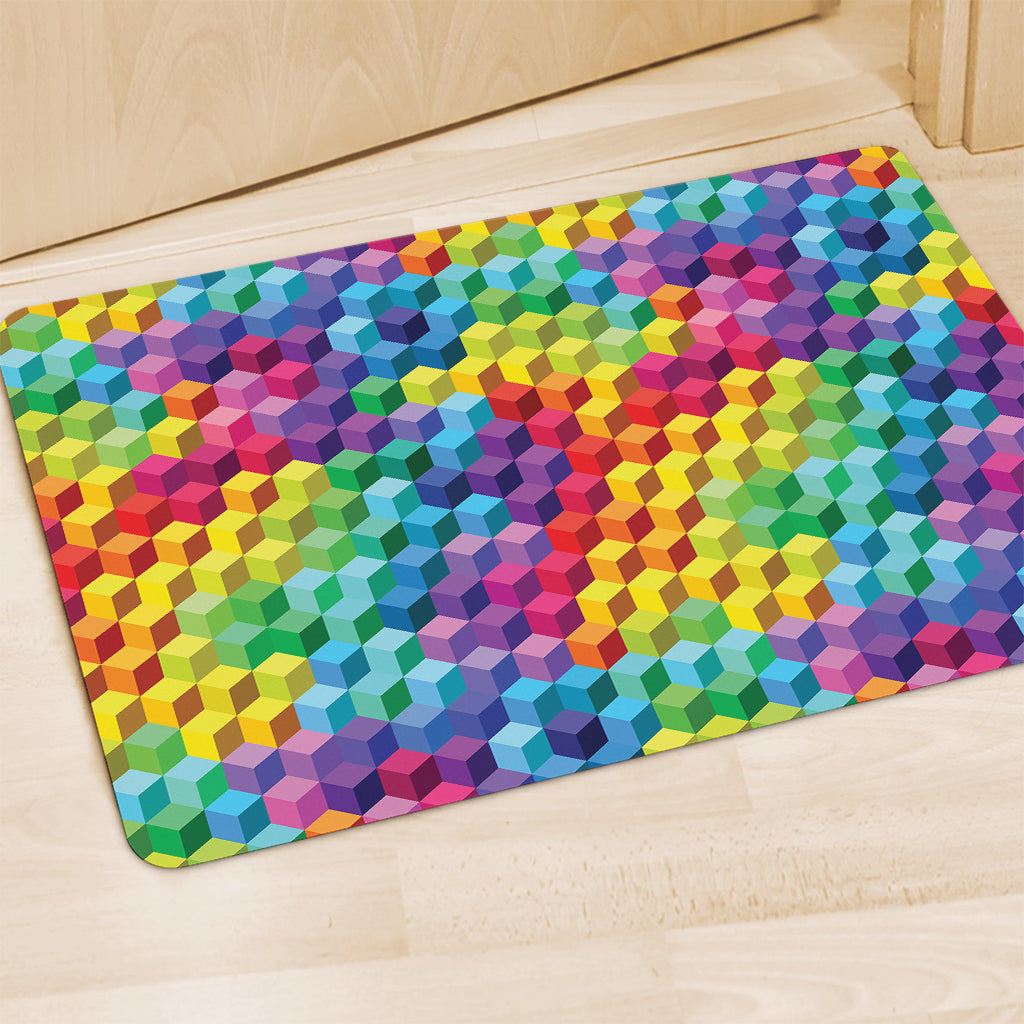 Rainbow Cubes Pattern Print Polyester Doormat