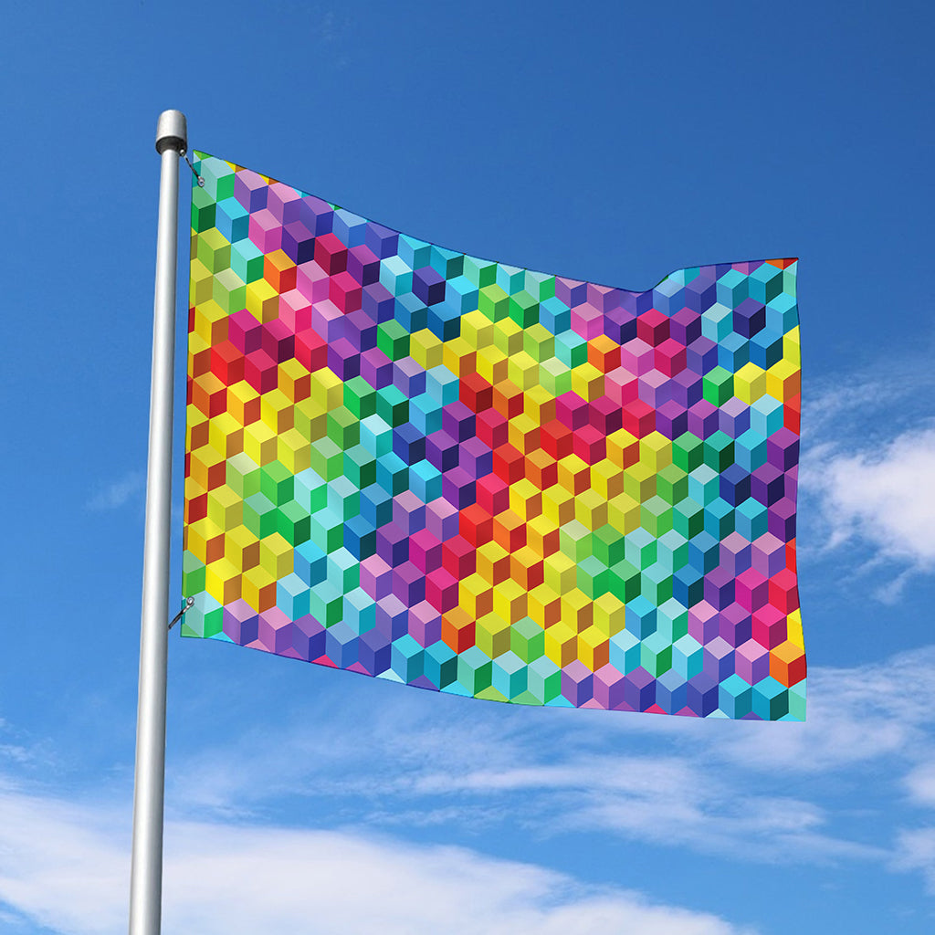 Rainbow Cubes Pattern Print Polyester Flag