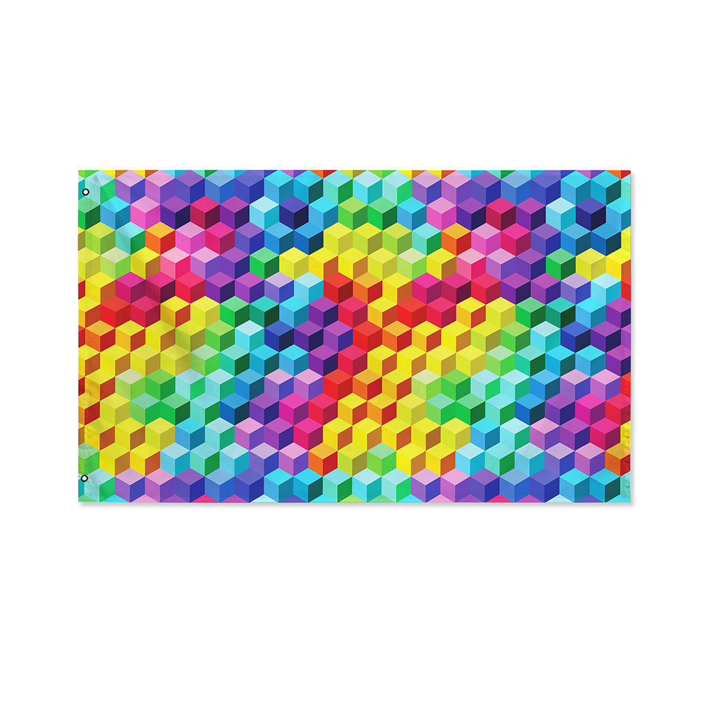 Rainbow Cubes Pattern Print Polyester Flag