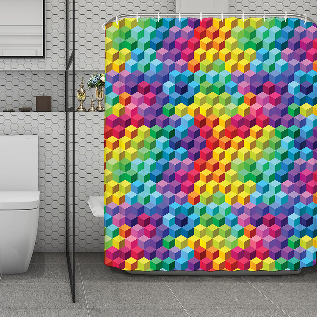Rainbow Cubes Pattern Print Polyester Shower Curtain