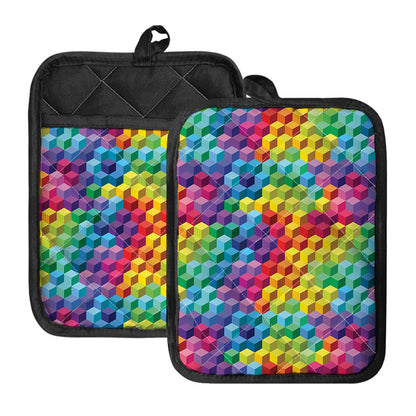 Rainbow Cubes Pattern Print Pot Holders With Pocket
