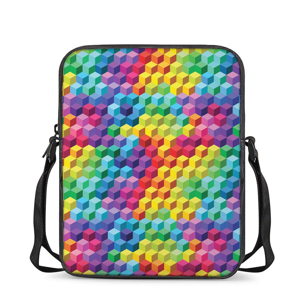 Rainbow Cubes Pattern Print Rectangular Crossbody Bag