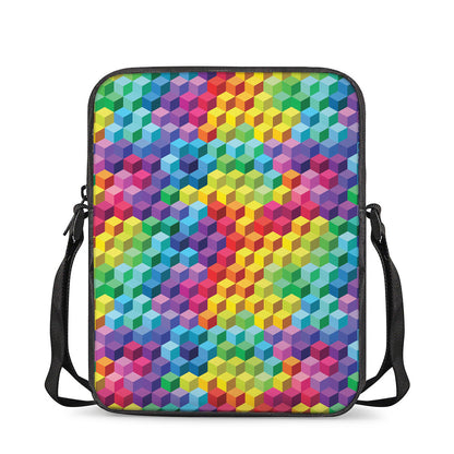 Rainbow Cubes Pattern Print Rectangular Crossbody Bag