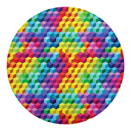 Rainbow Cubes Pattern Print Round Blanket