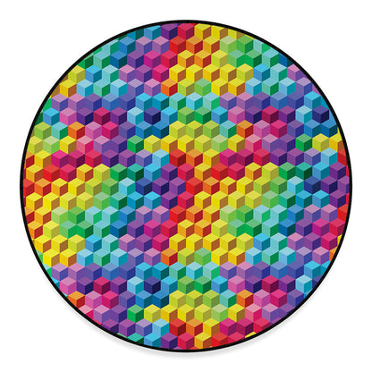 Rainbow Cubes Pattern Print Round Floor Mat