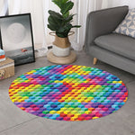 Rainbow Cubes Pattern Print Round Rug