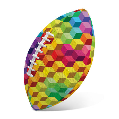 Rainbow Cubes Pattern Print Rugby Ball