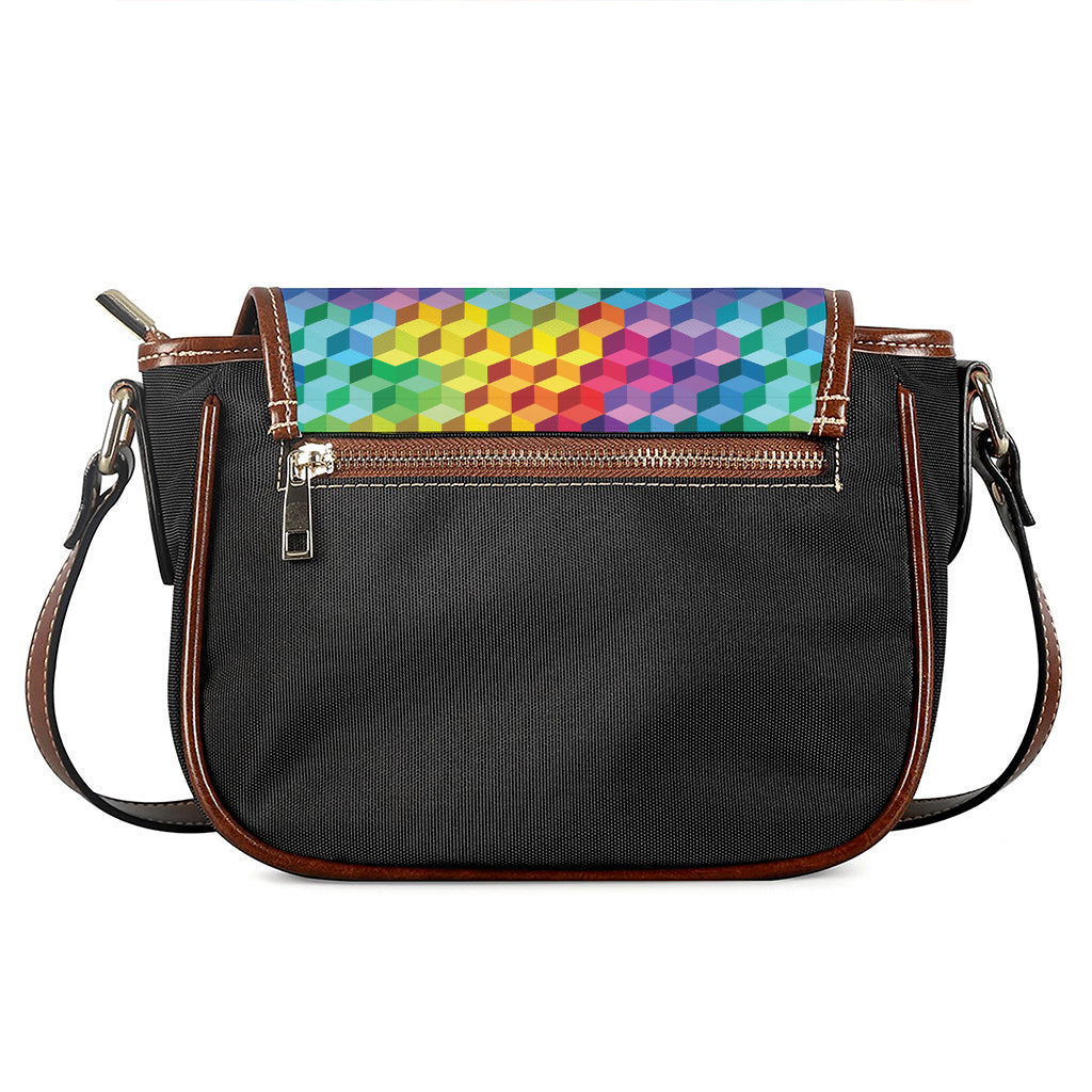 Rainbow Cubes Pattern Print Saddle Bag