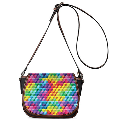 Rainbow Cubes Pattern Print Saddle Bag