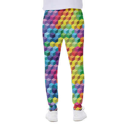 Rainbow Cubes Pattern Print Scuba Joggers