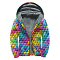 Rainbow Cubes Pattern Print Sherpa Lined Zip Up Hoodie