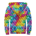 Rainbow Cubes Pattern Print Sherpa Lined Zip Up Hoodie