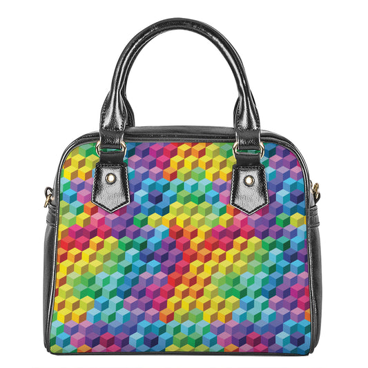 Rainbow Cubes Pattern Print Shoulder Handbag
