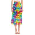 Rainbow Cubes Pattern Print Side Slit Midi Skirt