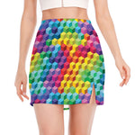 Rainbow Cubes Pattern Print Side Slit Mini Skirt