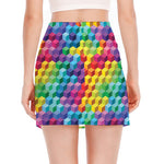 Rainbow Cubes Pattern Print Side Slit Mini Skirt