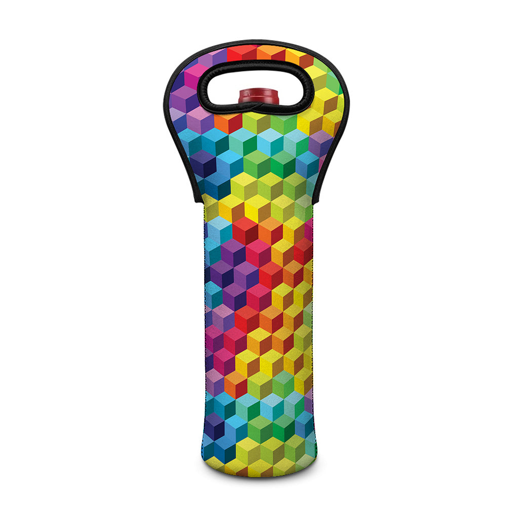 Rainbow Cubes Pattern Print Single Neoprene Wine Tote