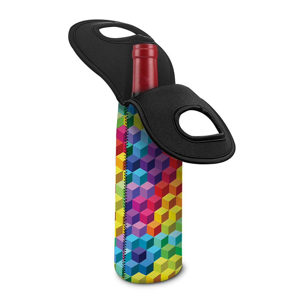 Rainbow Cubes Pattern Print Single Neoprene Wine Tote