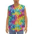 Rainbow Cubes Pattern Print Sleeveless Baseball Jersey